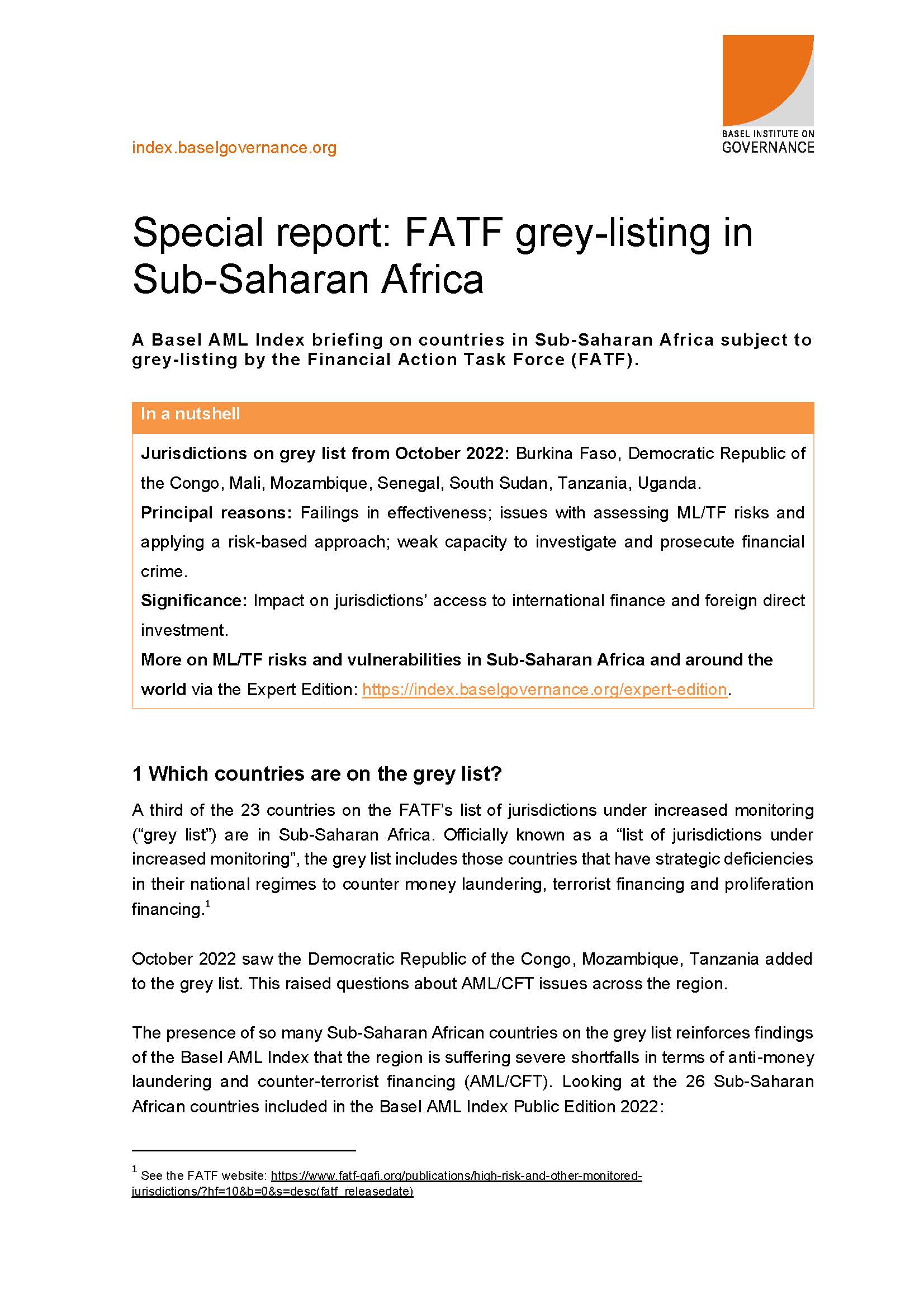 Basel AML Index Briefing FATF Grey listing In Sub Saharan Africa